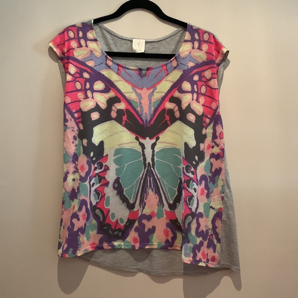 Ellen Moss Multi-Color Butterfly T-Shirt XS